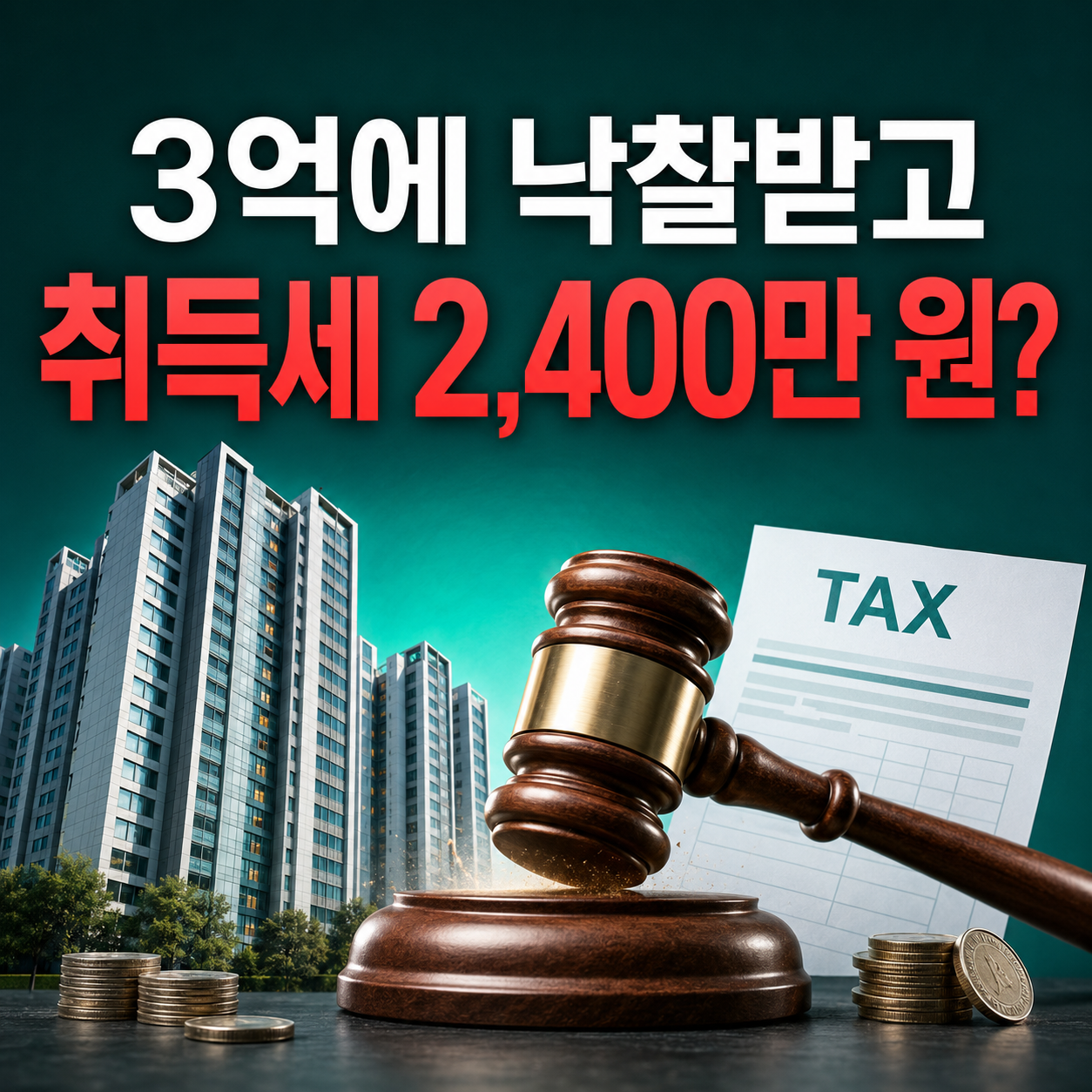 3억 원 아파트 경매 낙찰 시 두 번째 주택 취득세 2,400만 원 계산