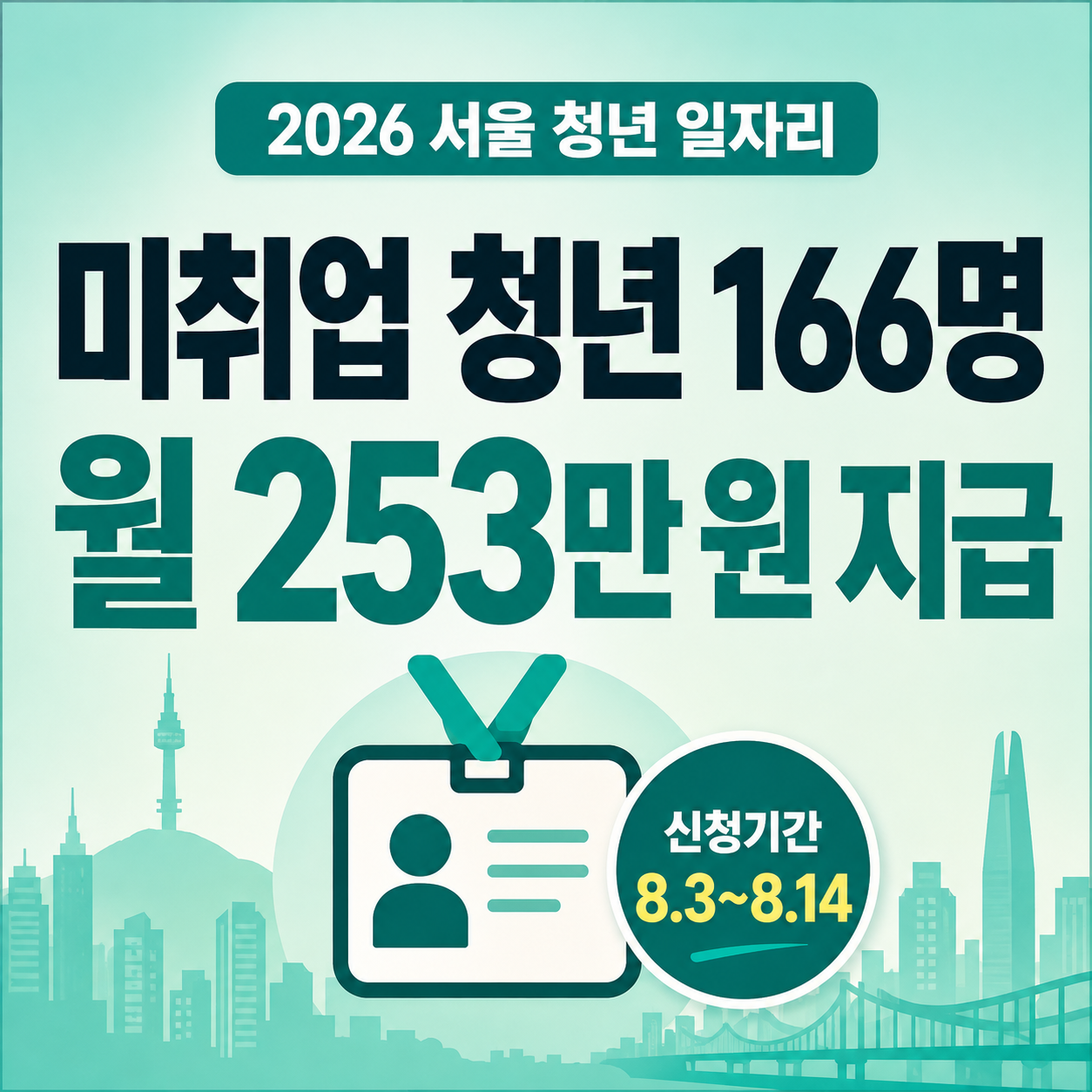 2026 서울 미래 청년 일자리 미취업 청년 166명 월 253만 원 모집
