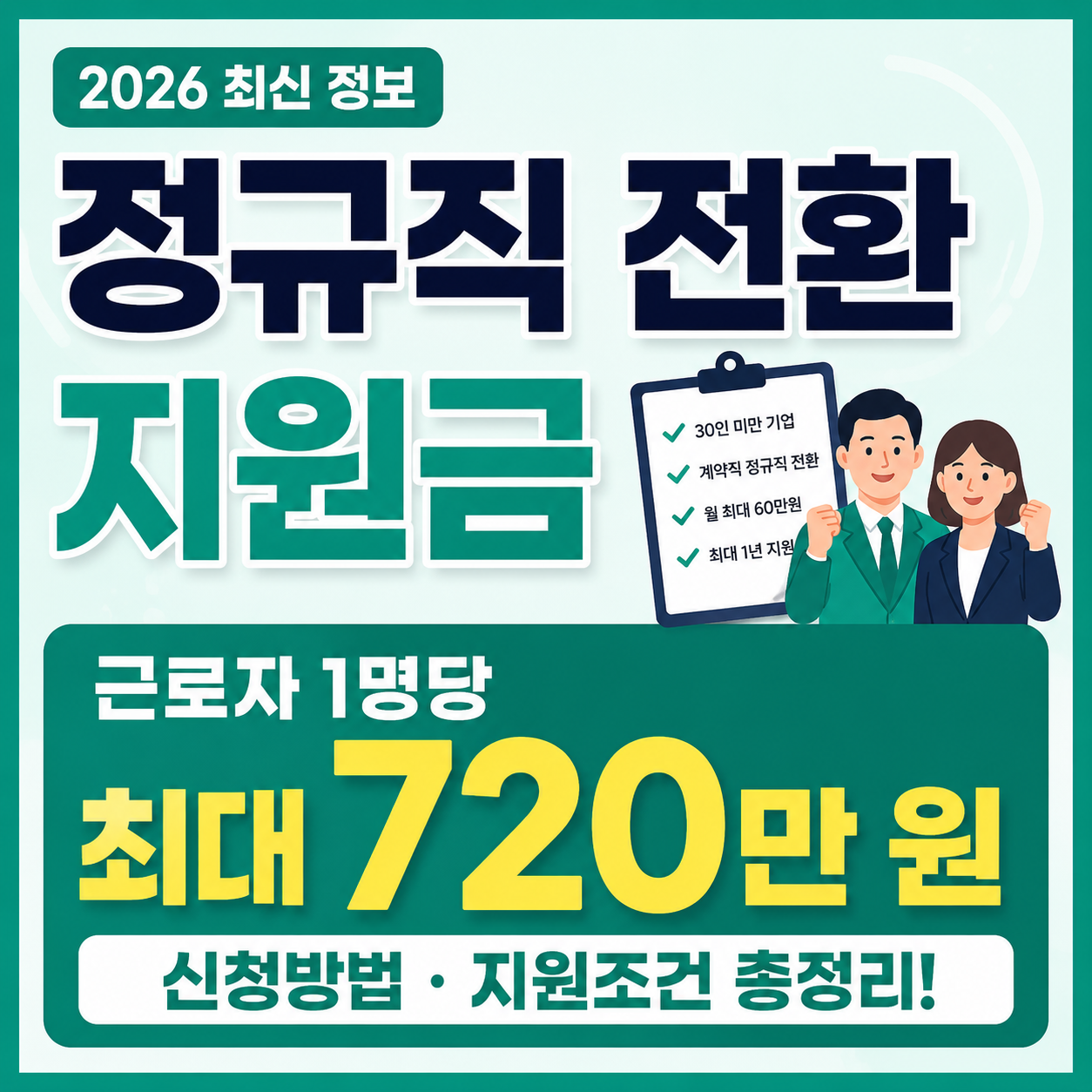 2026 정규직 전환 지원금 근로자 1명당 최대 720만 원 신청방법
