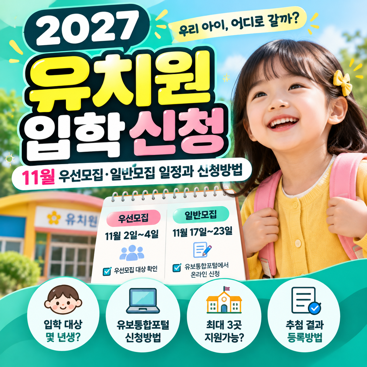 2027 유치원 입학 신청 우선모집 일반모집 11월 일정 유보통합포털 신청방법