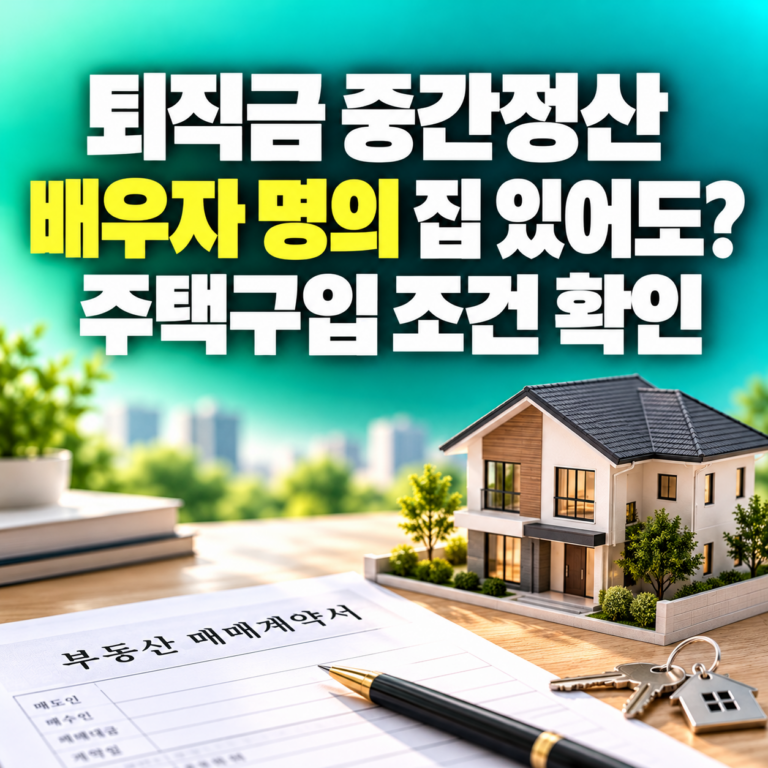 2026 퇴직금 중간정산 주택구입 조건과 배우자 명의 및 부부 공동명의 아파트 구입 가능 여부를 안내하는 민트·청록색 썸네일